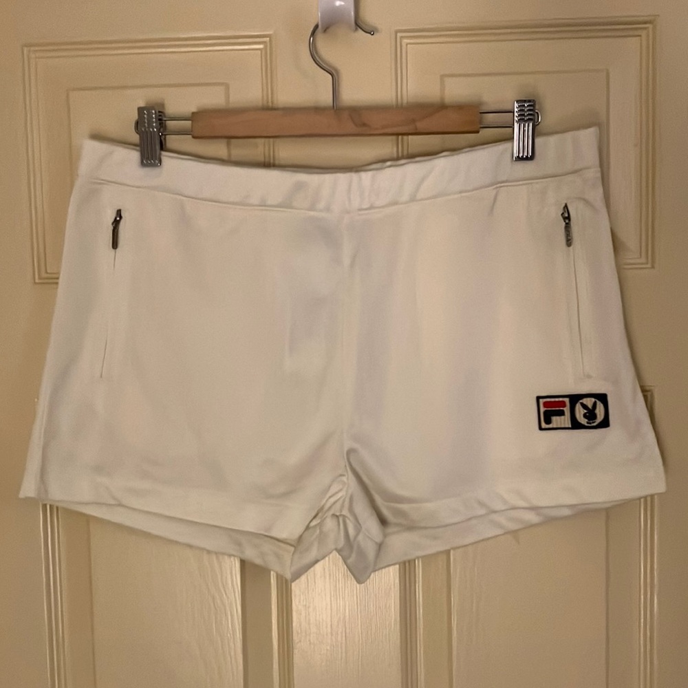 UO urban outfitters fila x playboy bunny hot shorts cream mini short XL